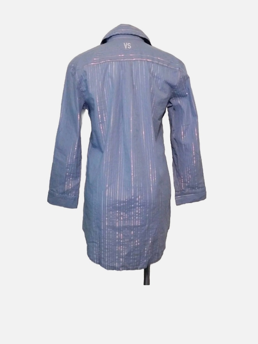 Victoria's Secret Blue Metallic-Striped Long Shirt Jacket